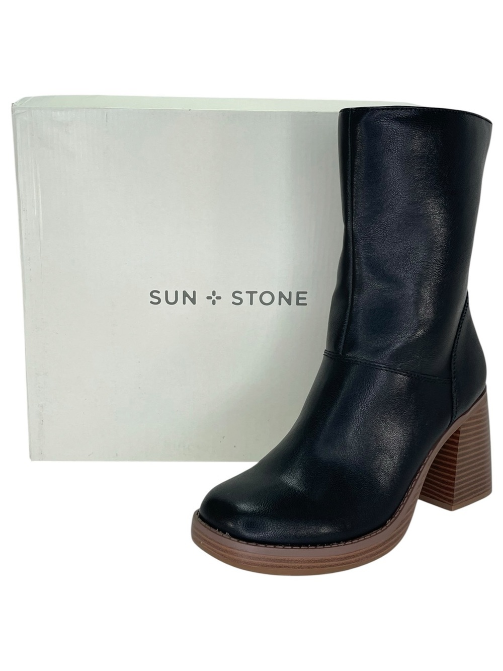 Sun + Stone Aleenn Black Faux Leather High Top Womens Ankle Boots Size 7M - Picture 13 of 13